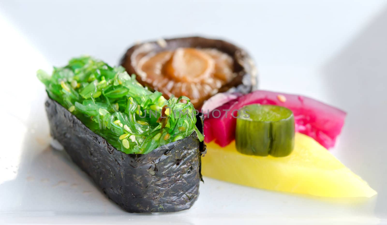 Chuka seaweed sushi and pickled vegetable  , Japanese cuisine