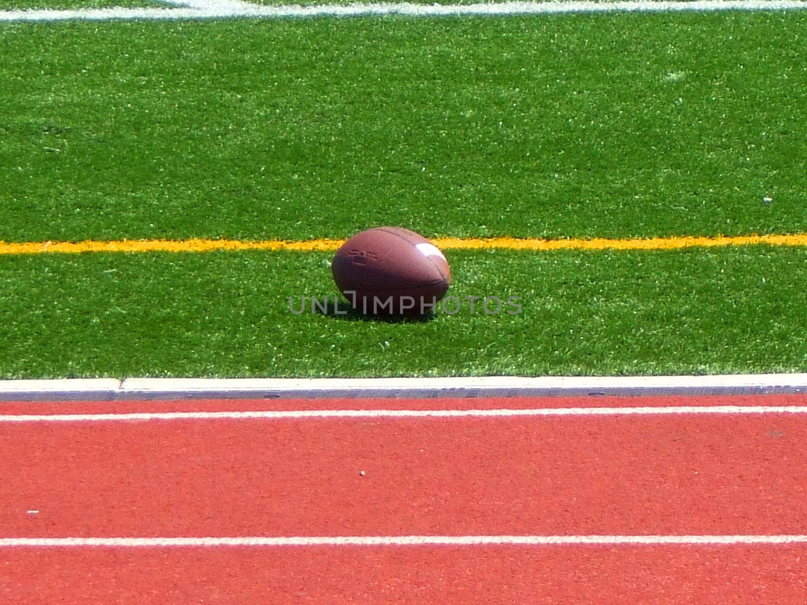 American football on the green football field.