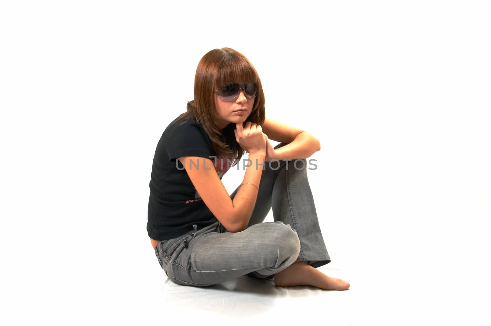 girl in a black vest sits on a floor  by holligan78