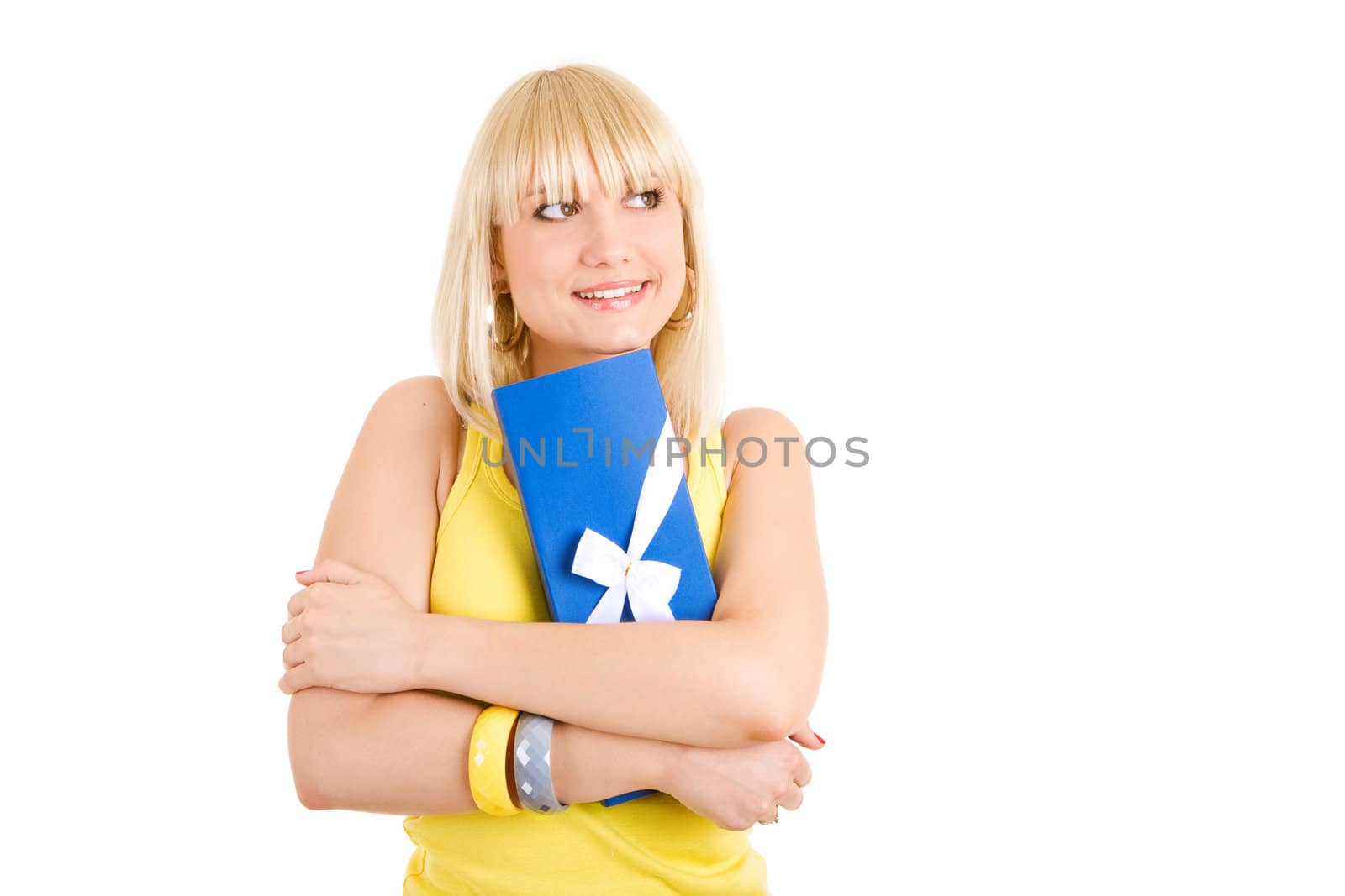 pretty blond girl with boz of sweets