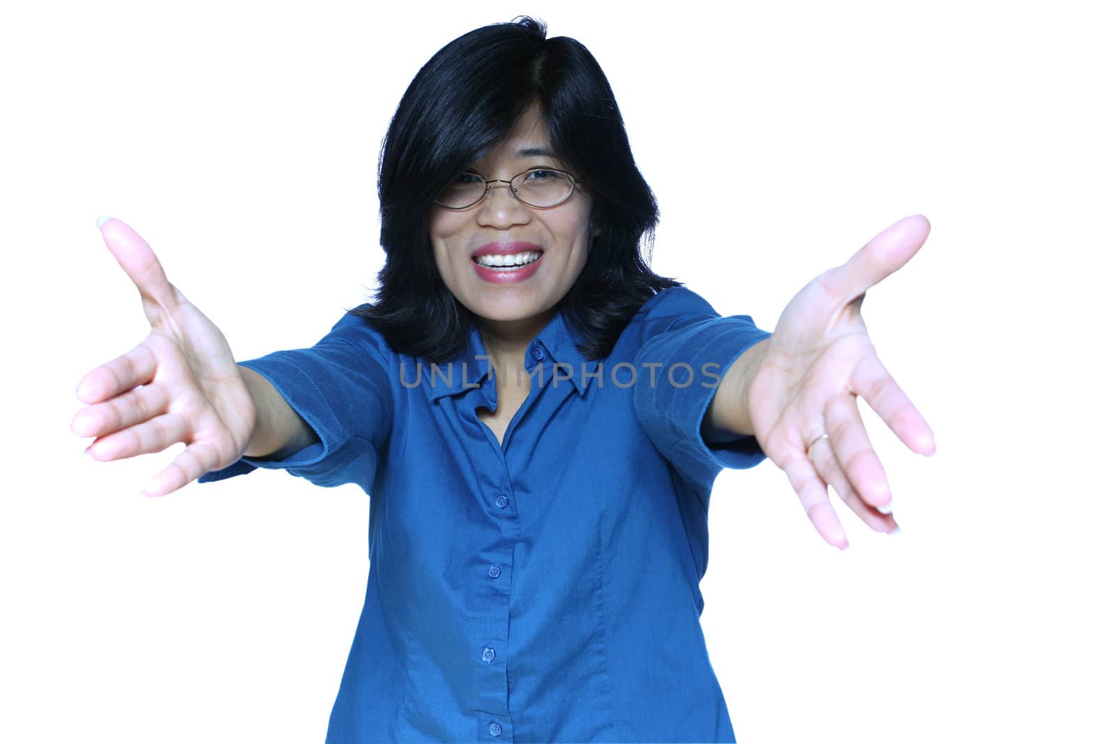 Smiling woman welcoming you with open arms