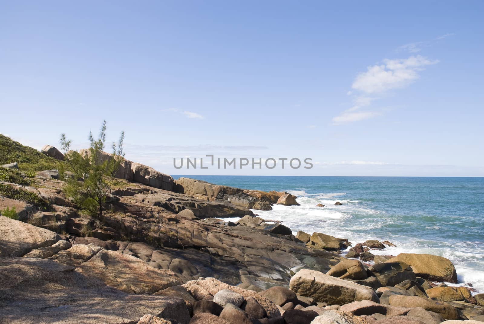 Deserted tropical coastline, with loads of copy space.