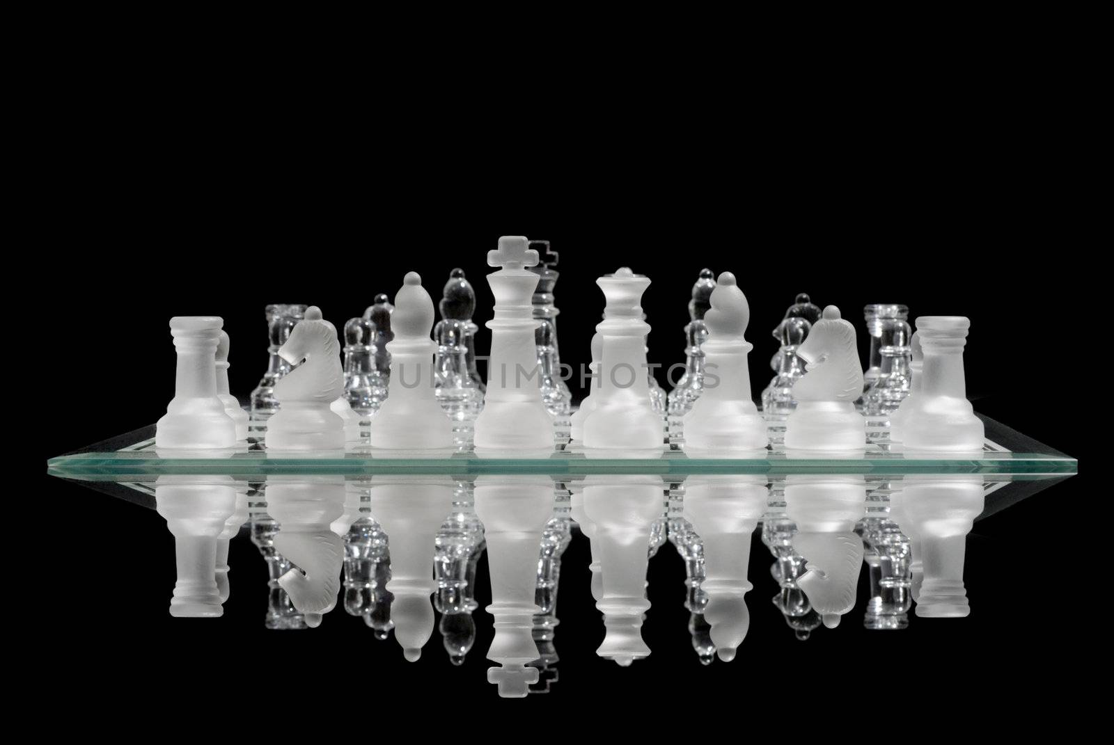 Chess game reflection with black background