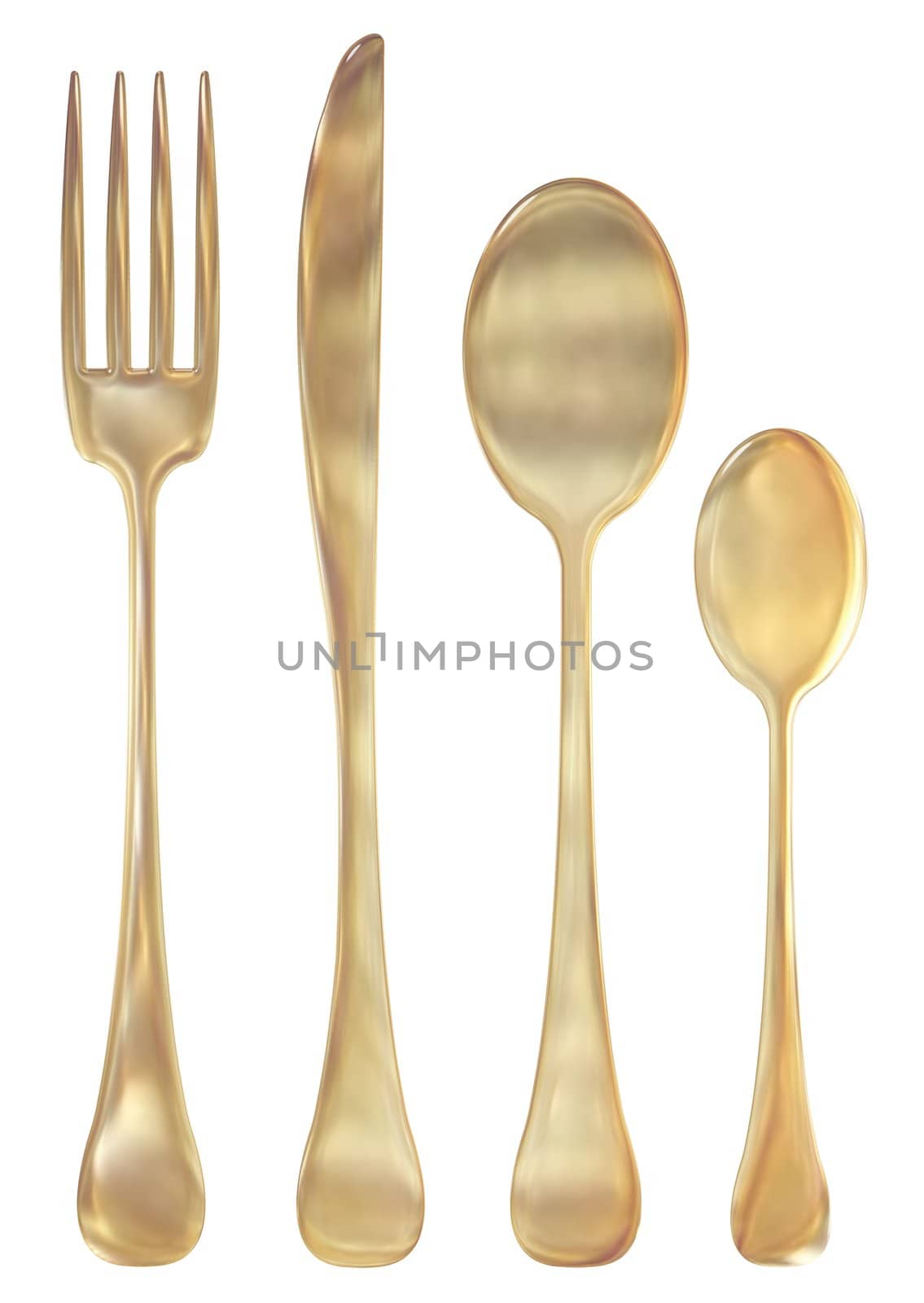Illustration of a set of golden cutlery