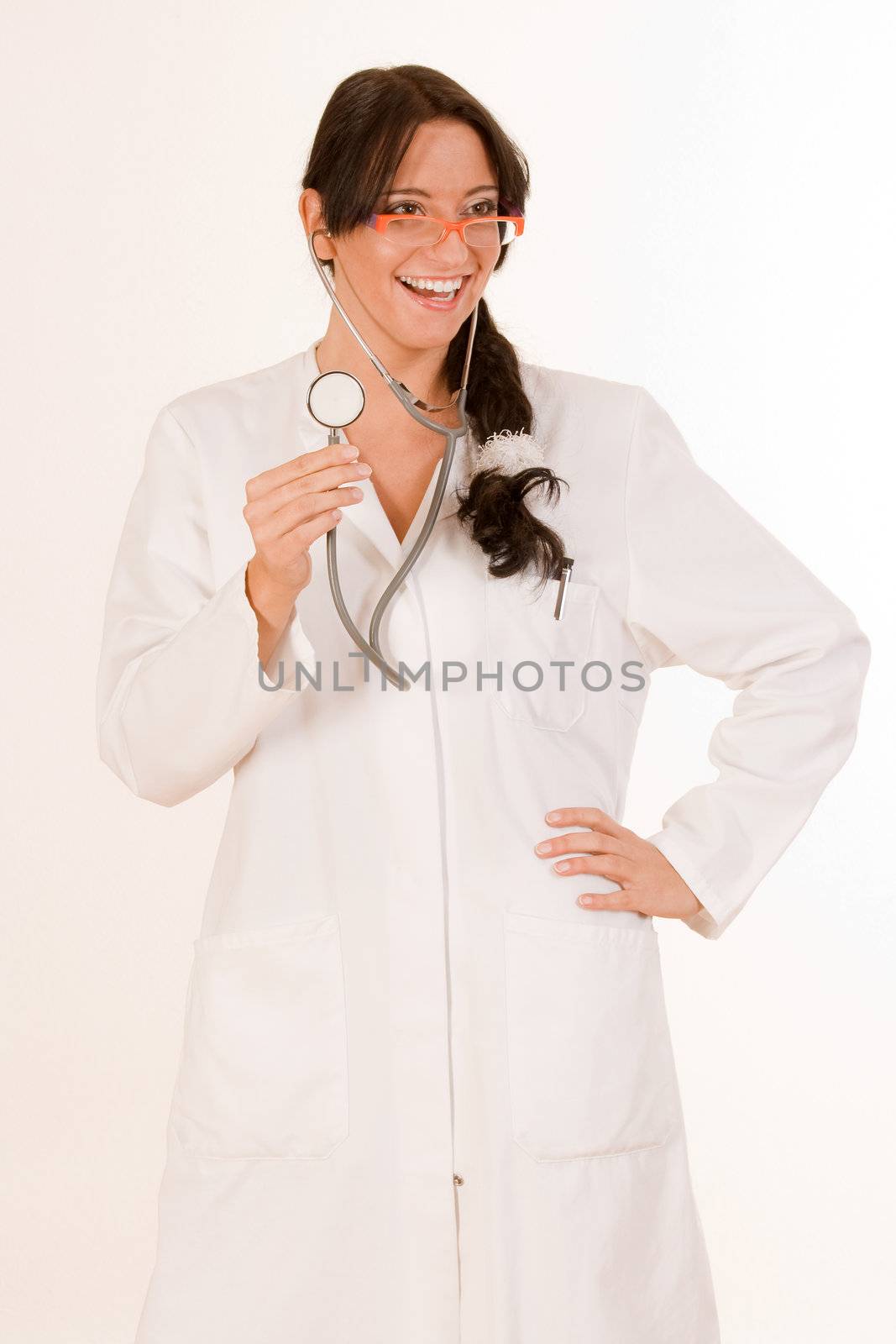 Doctor with stethoscope in white and sexy look