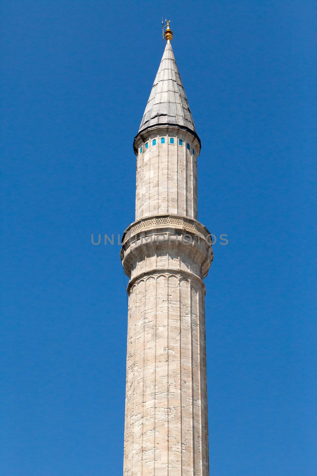 Istanbul - one of minarets Hagia Sophia. Turkey