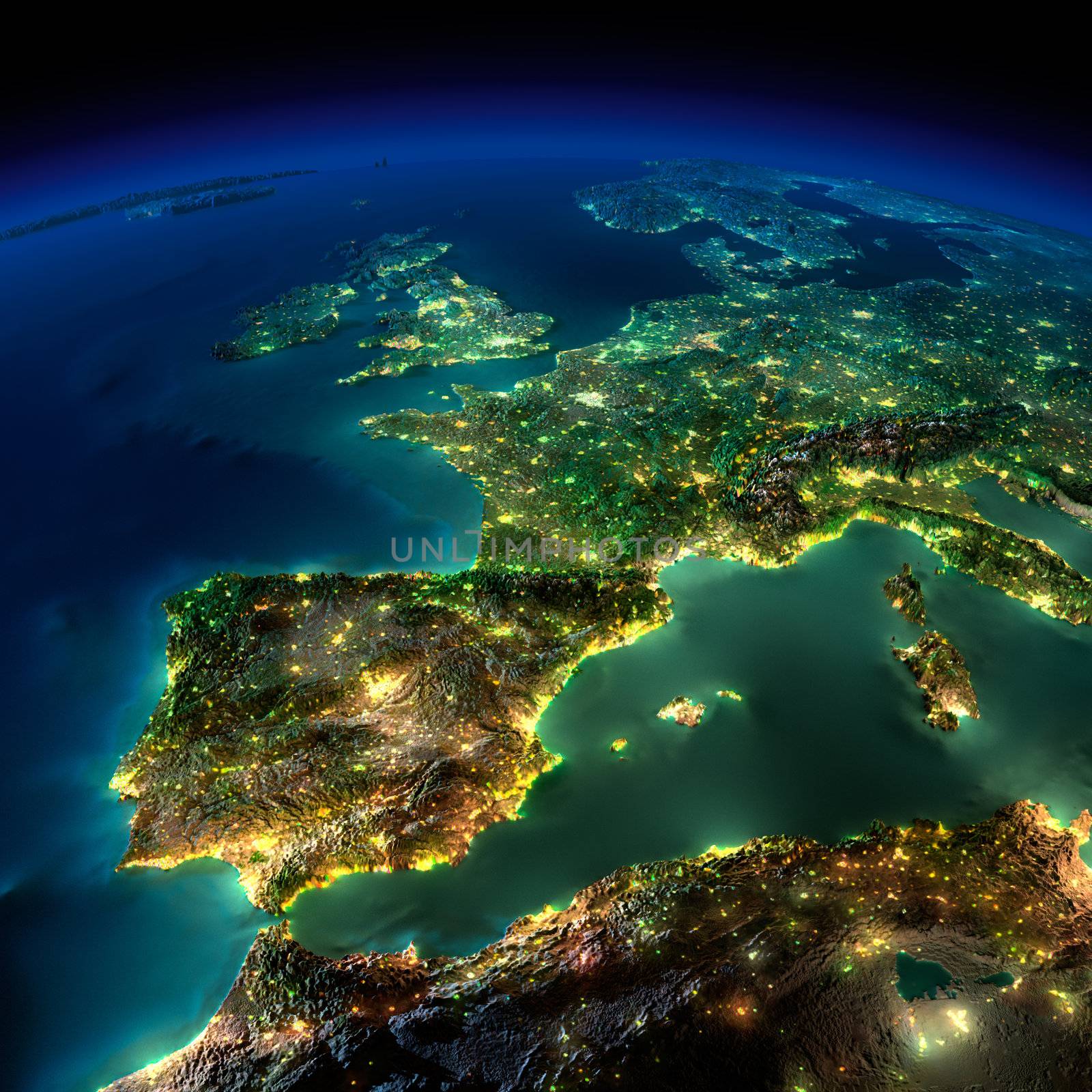 Night Earth. A piece of Europe - Spain, Portugal, France by Antartis