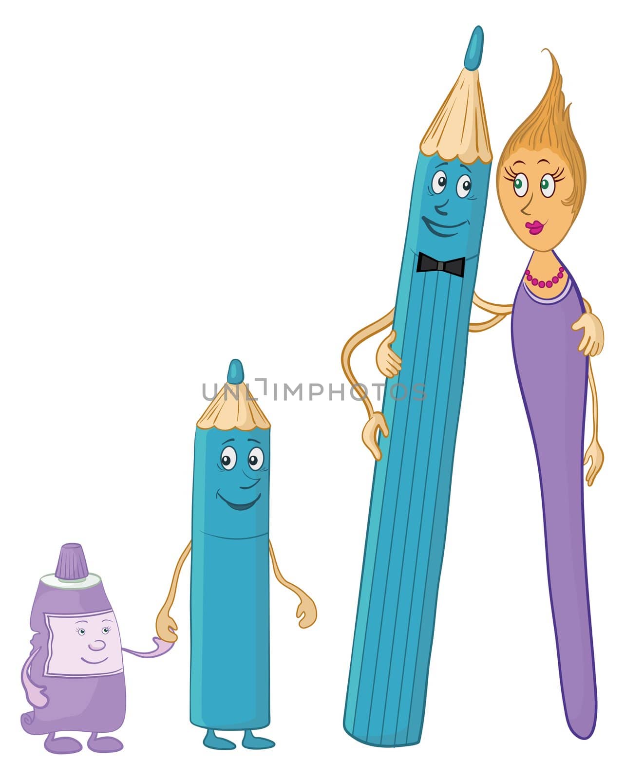Family: pencils, brush, tube of paint by alexcoolok