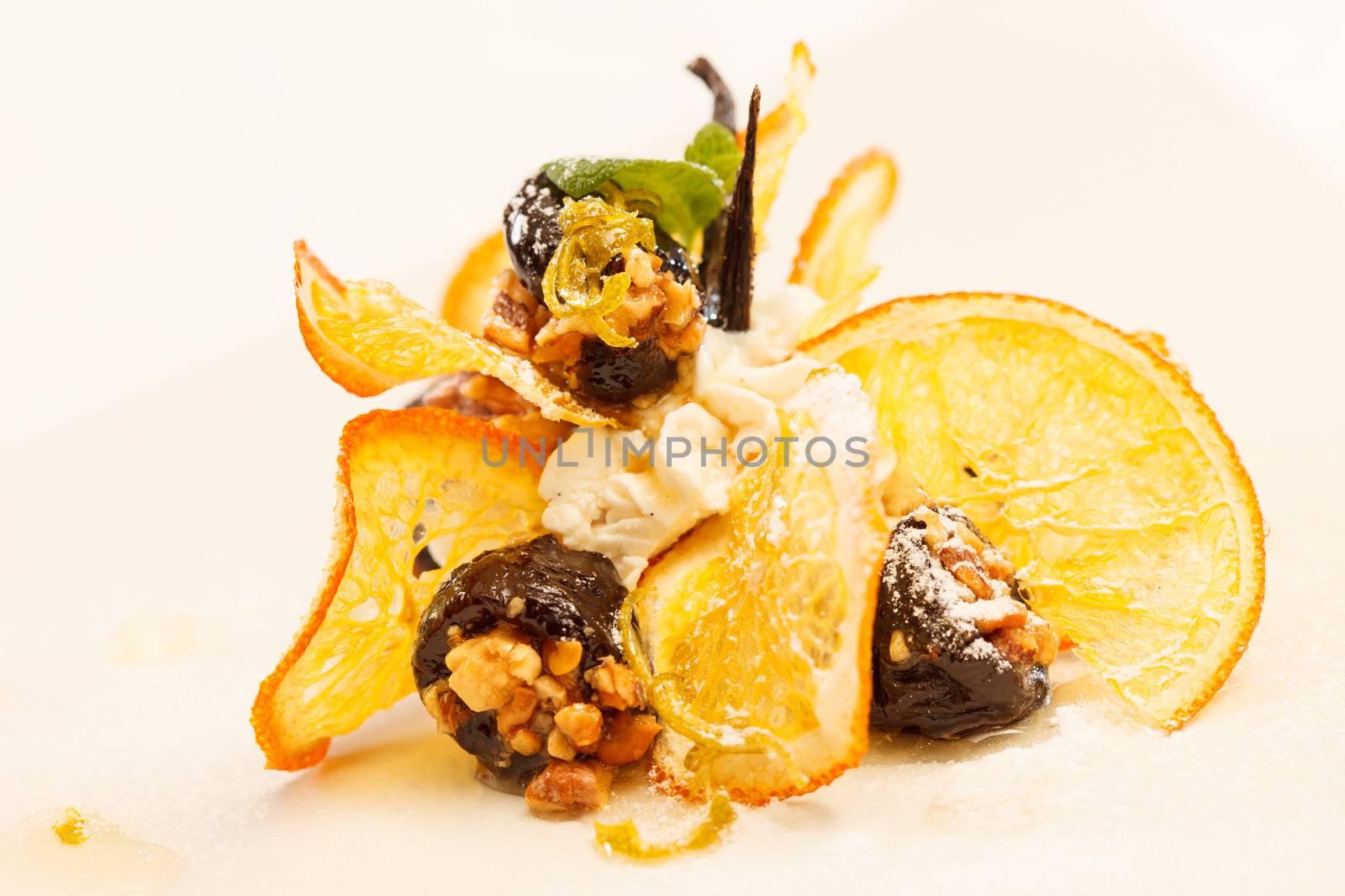 dessert with prunes and orange