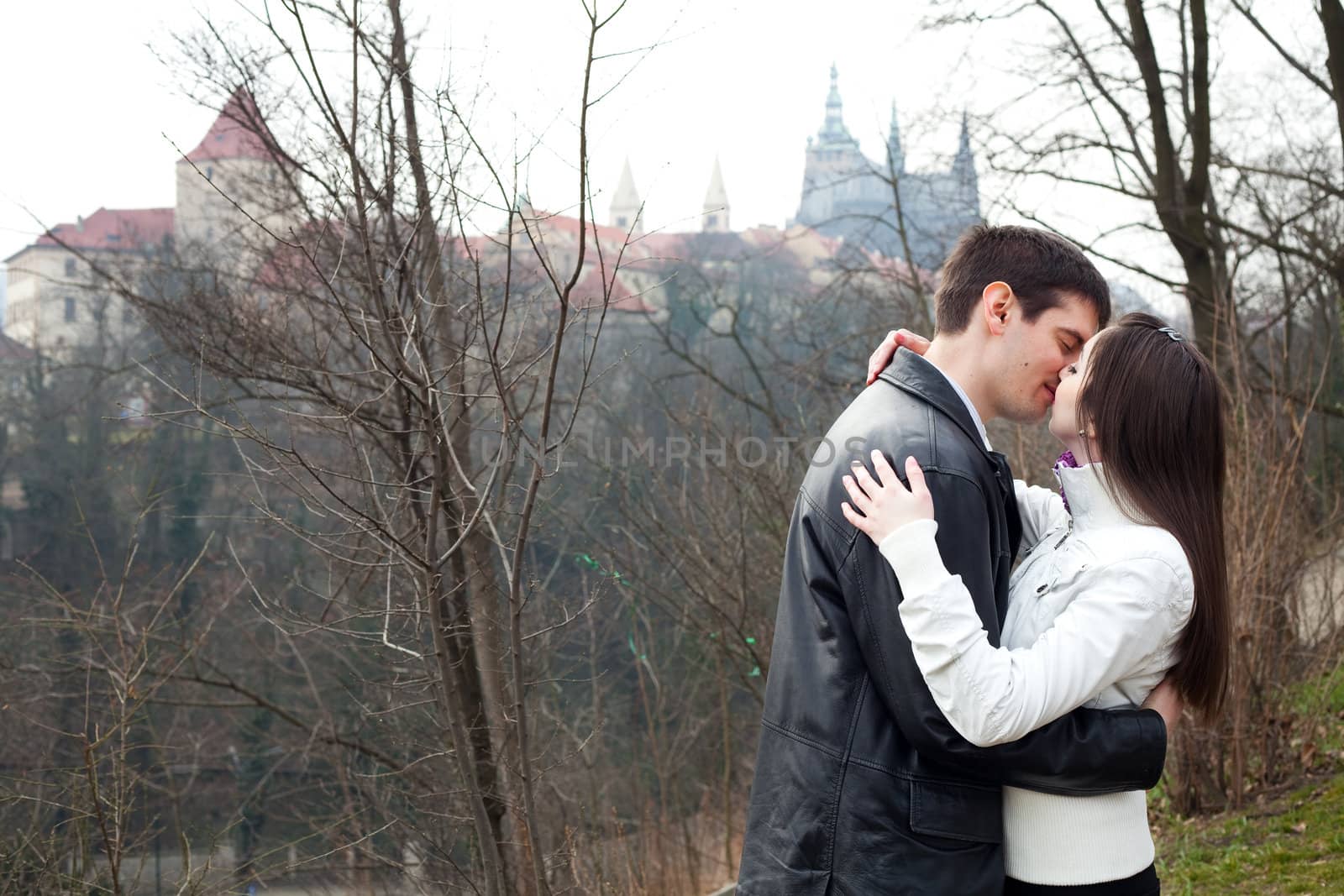 beautiful young love couple in city Prague