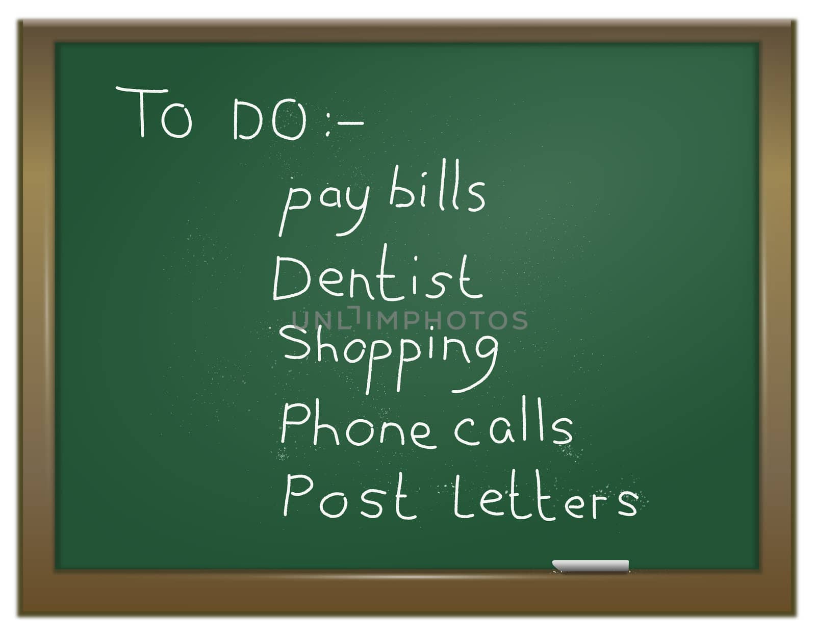 Illustration depicting a green chalk board with a 'to do' list written on it in white chalk.