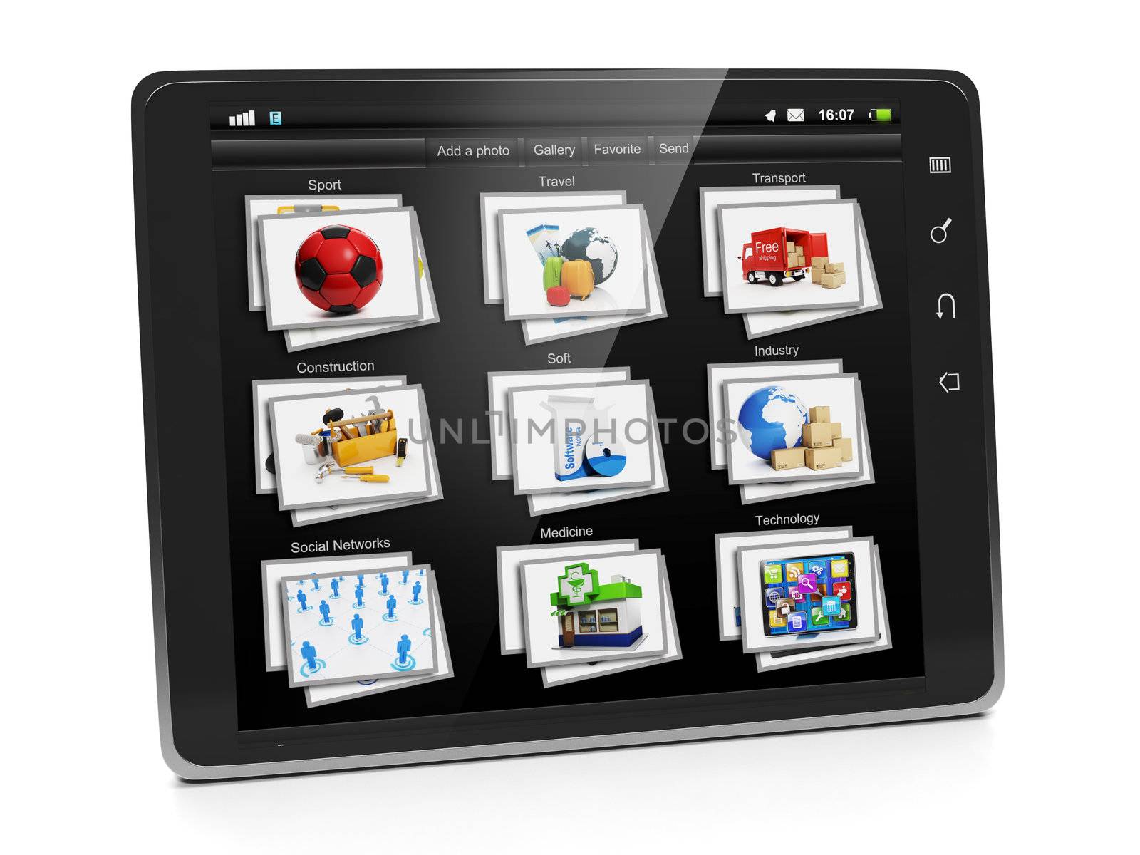 Tablet PC with a gallery of images. Tablet closeup view gallery  by kolobsek