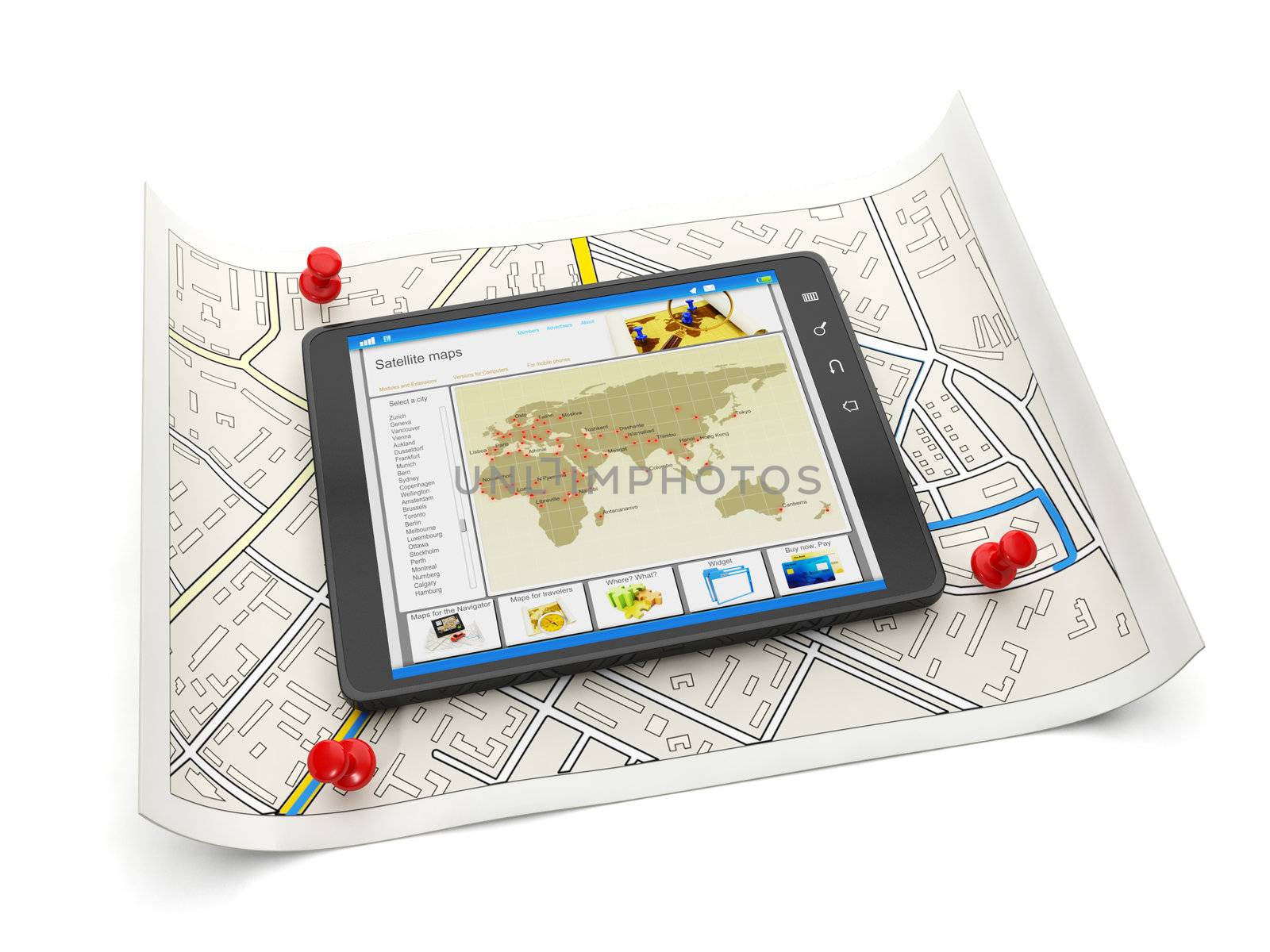 Online maps of various cities. Tablet PC with a site map and a m by kolobsek