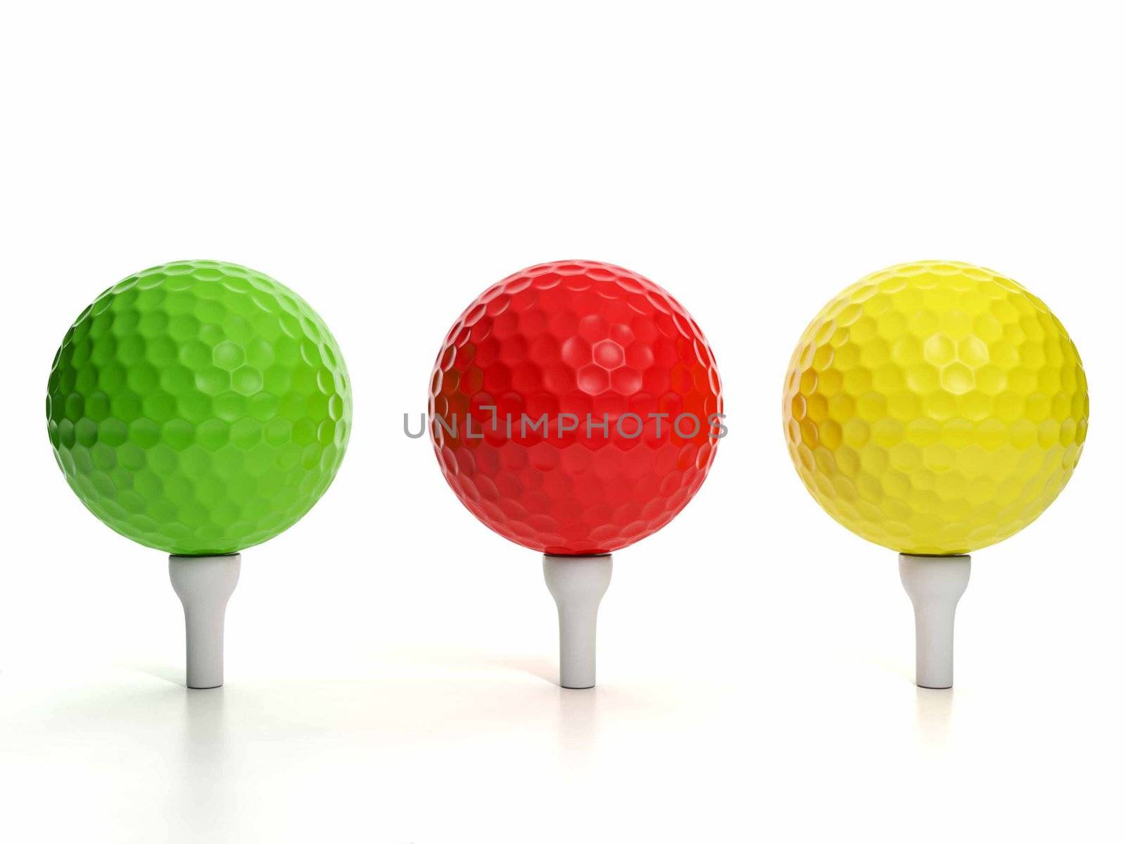 Group of golf balls. Colored golf balls are in the range