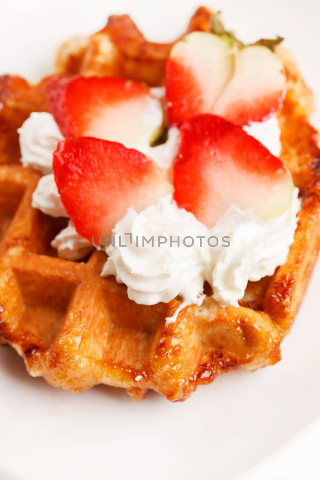 belgian waffles with fresh strawberries and whipped cream by shebeko