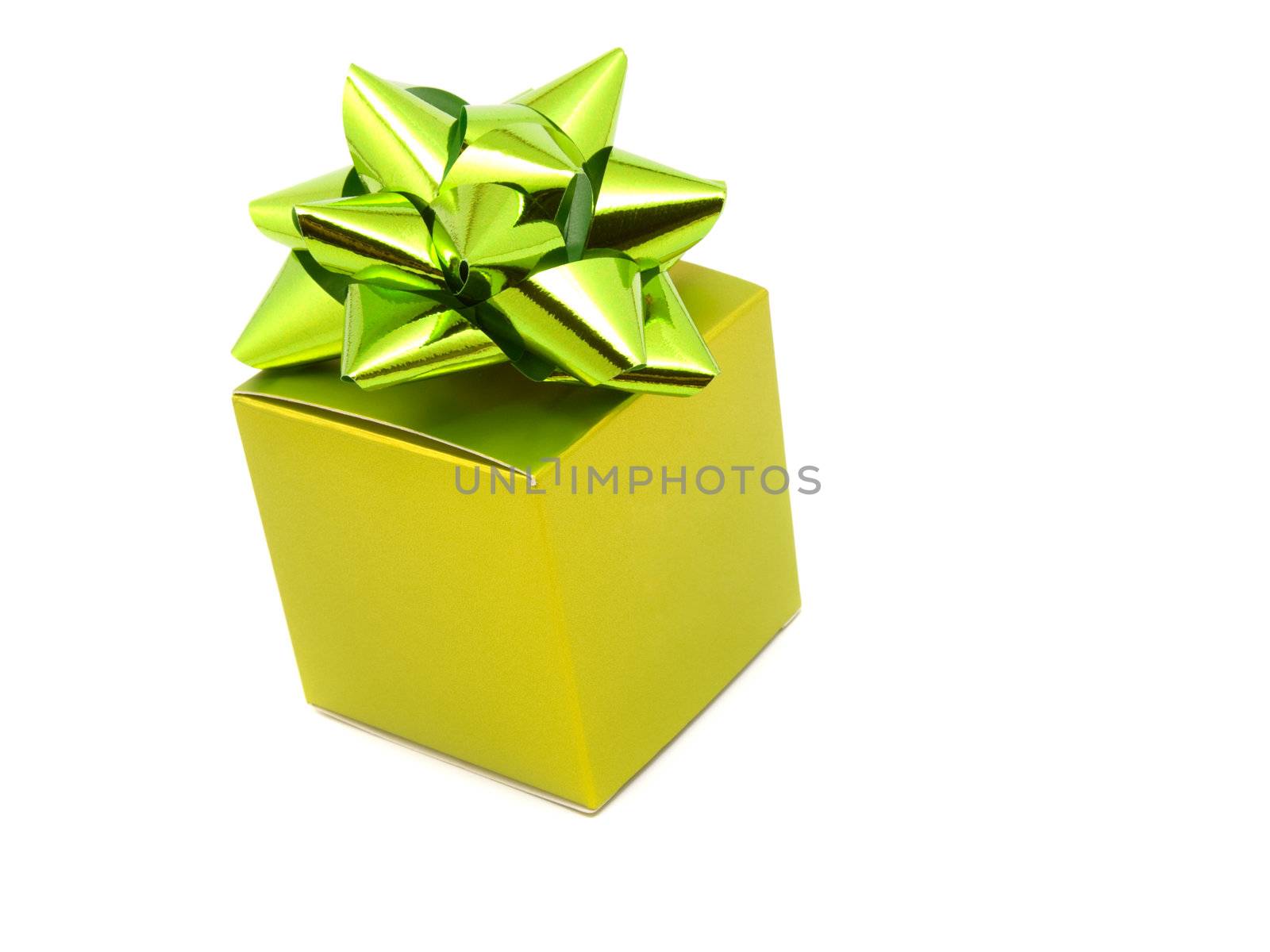 green gift box with ribbons 