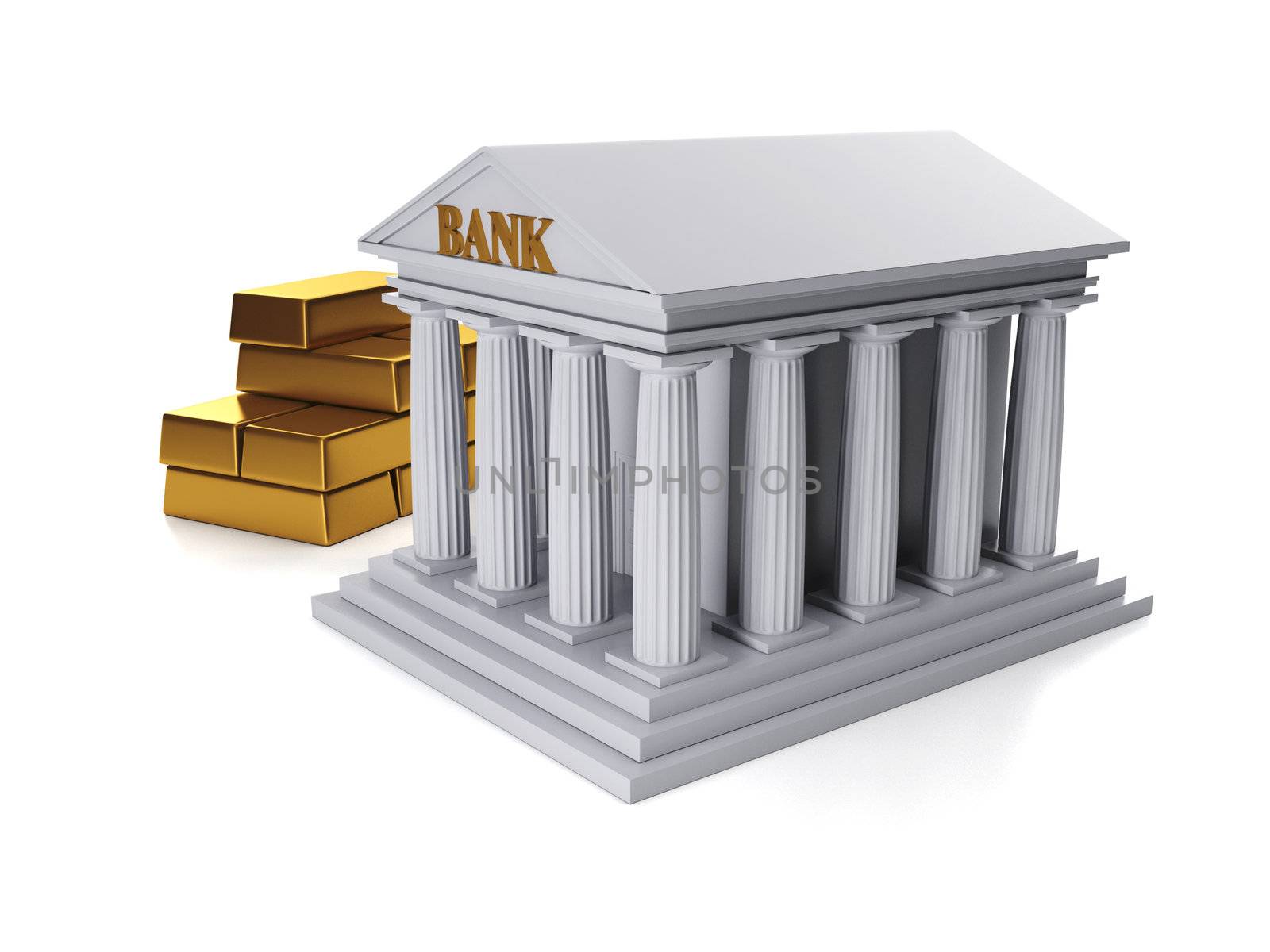 3d illustration: Custody of sredstv.Bank and a group of gold bars