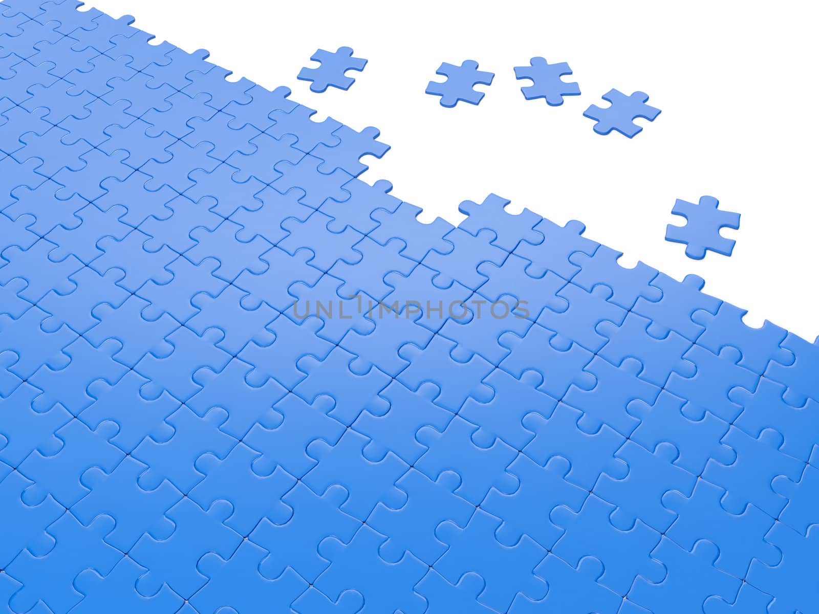 3d illustration: Solving business problems. Group puzzles find t by kolobsek