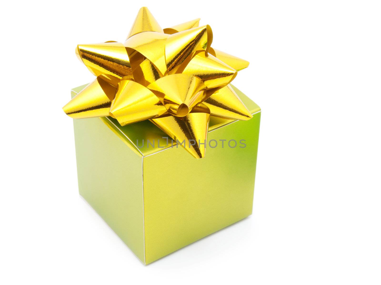 green gift box with ribbons