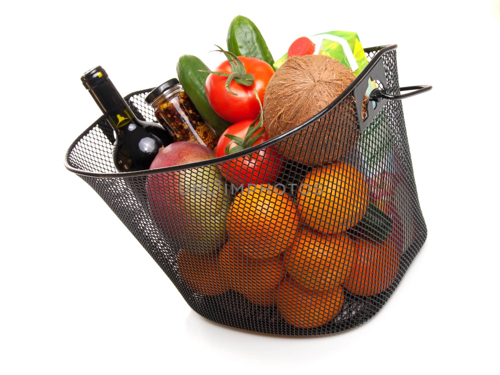 basket full of fresh colorful vegetables isolated on white background. (A shopping) 