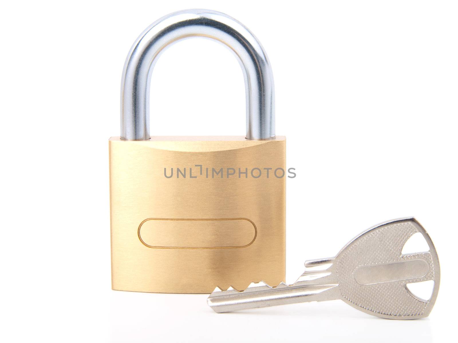 golden closed padlock with key  by motorolka