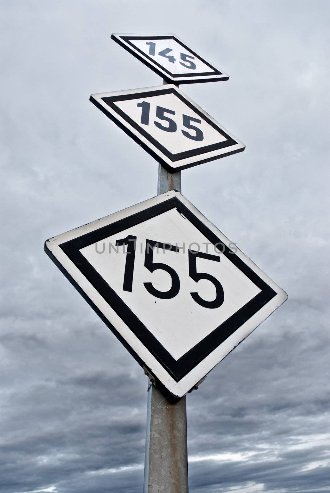 Railway speed limit symbol over sky background