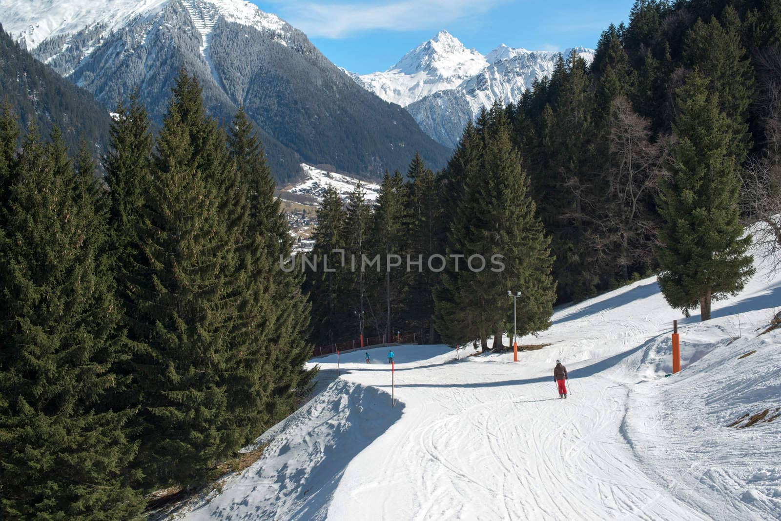 Ski slope in a skiing resort in the Alpes in a valley of Montafon