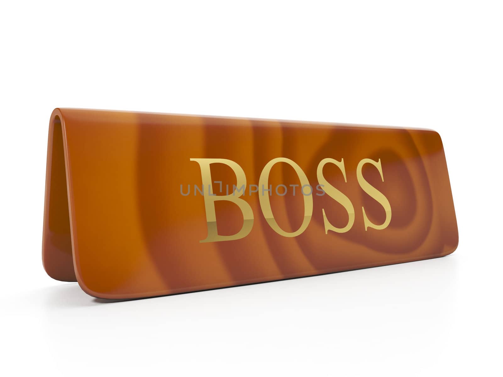 A sign on the desk that says boss by kolobsek