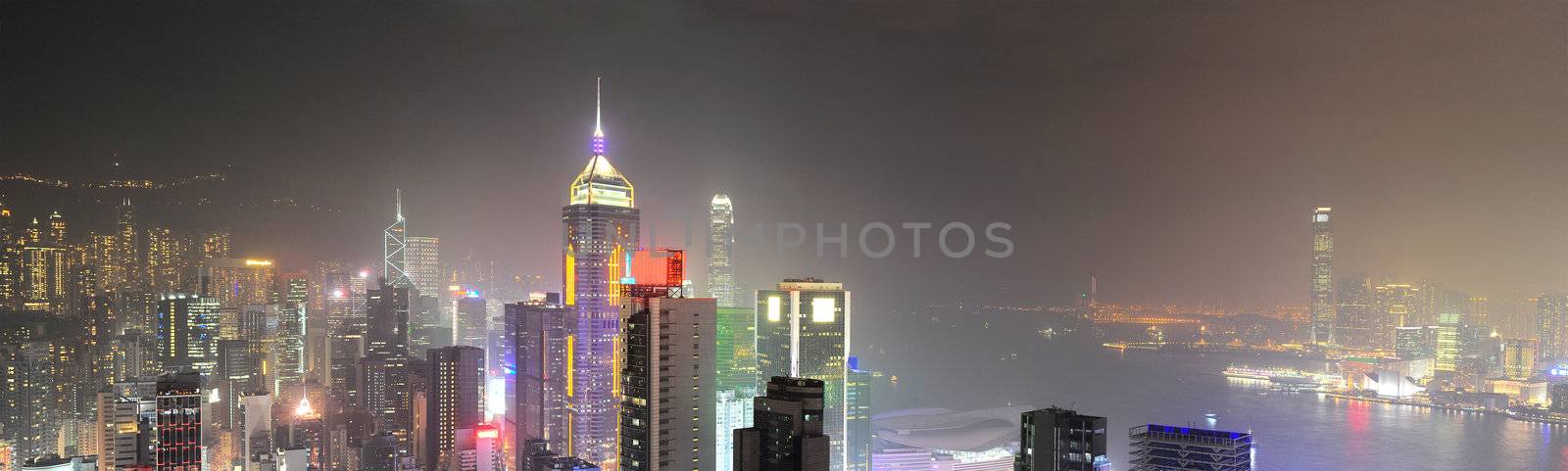 Hong Kong panorama at night. 