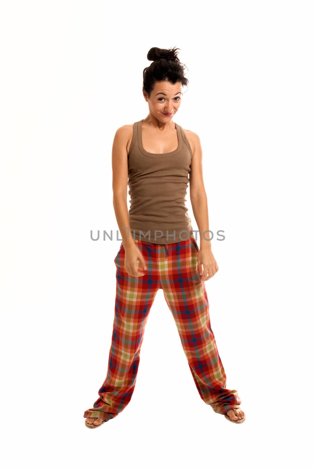 Young beautiful woman with pajamas isolated on white background