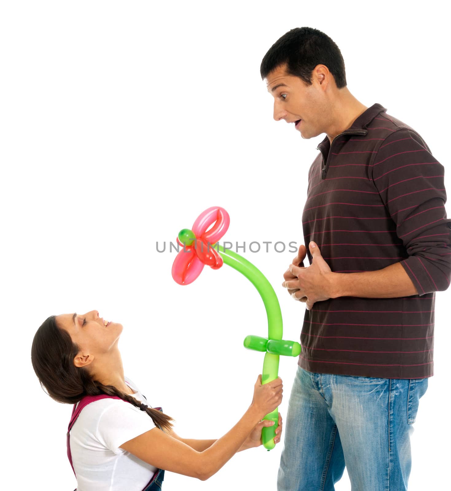 Young couple gift balloon flower valentine�s day isolated by dgmata