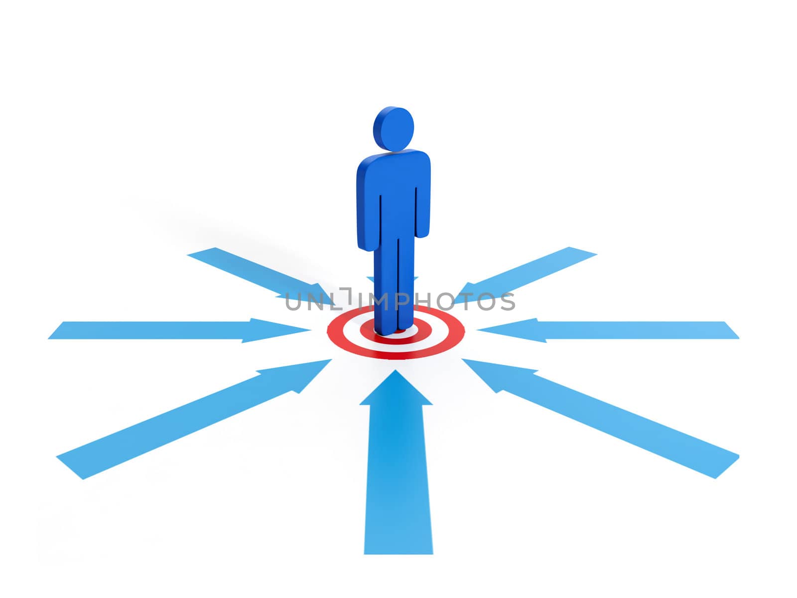 3d illustrations: Business concept. Competition for the goal. The red circle and a man