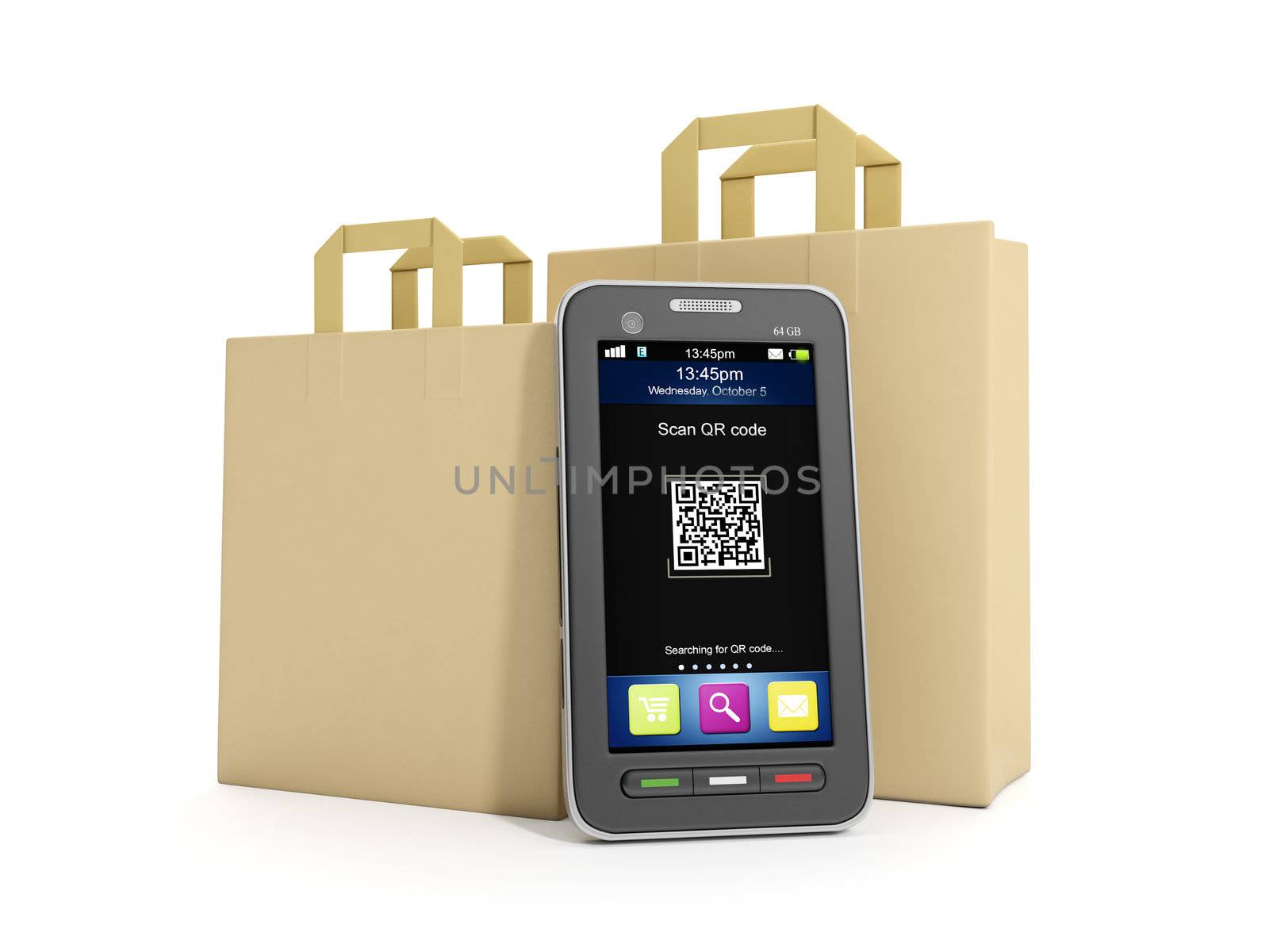 3d illustration: Purchase of goods via mobile Internet.