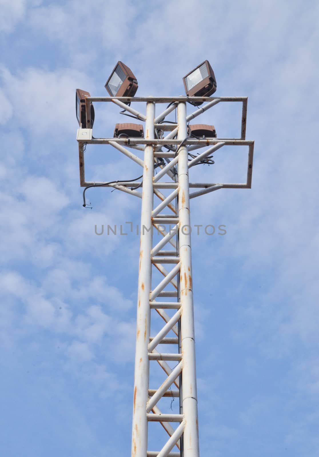 this is Pillar spotlights on blue sky background