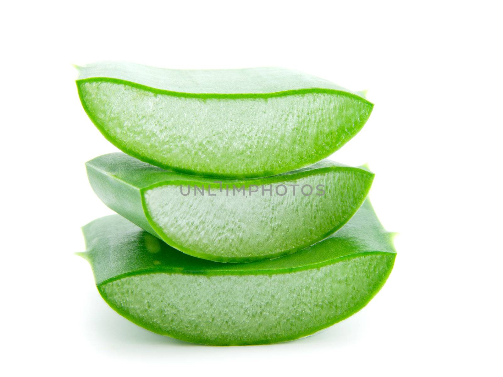 Sliced aloe leaves isolated on white background 