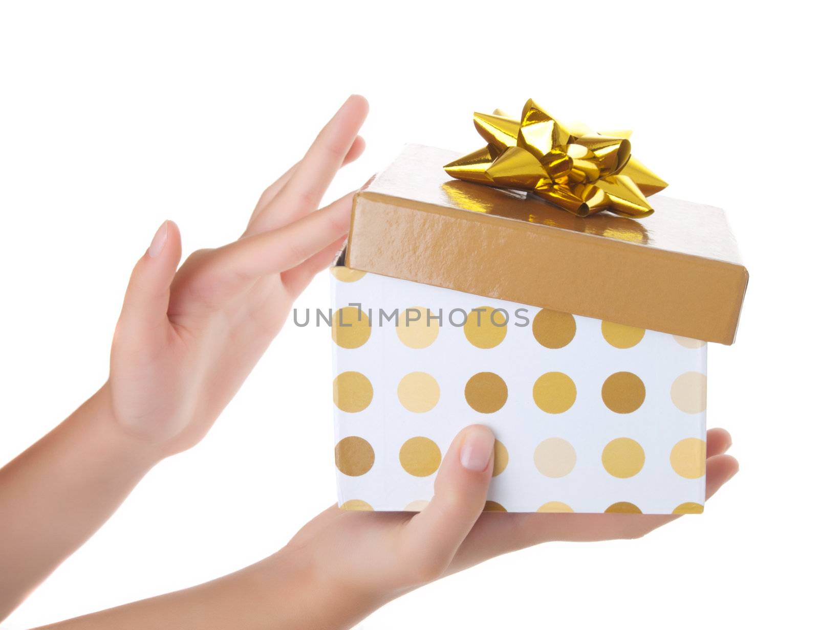 young girl with golden gift box for you  by motorolka