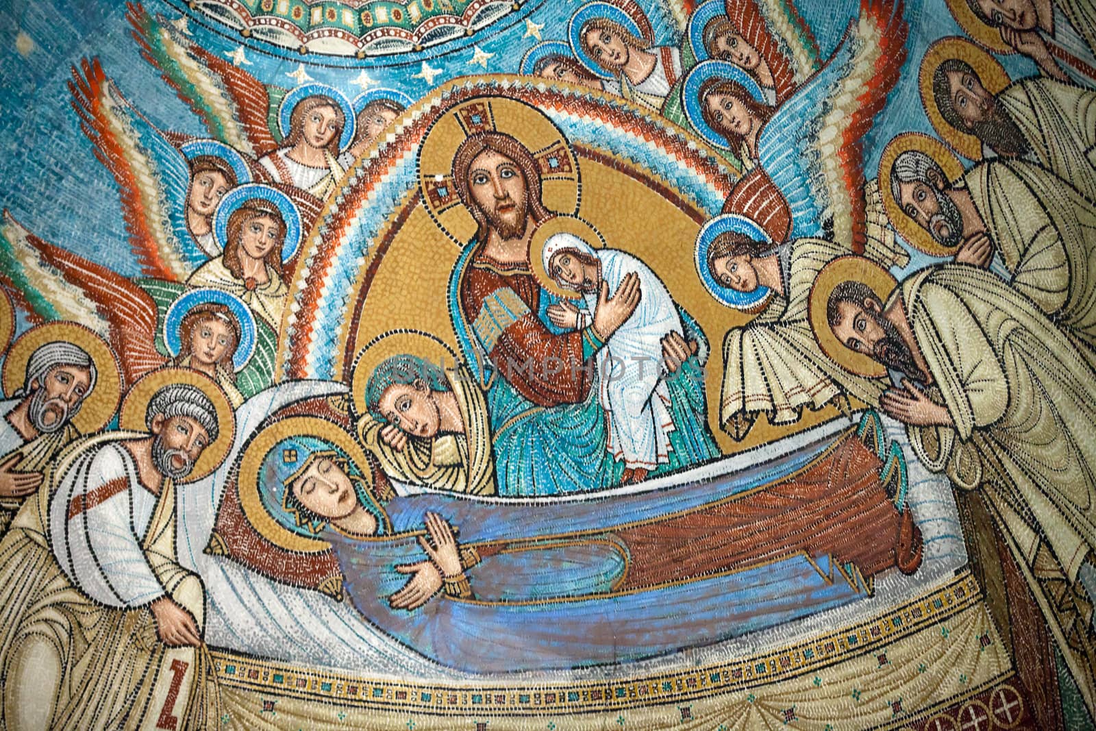Chiusi - The Romanesque Cathedral  of San Secondiano, built around 560 AD over a pre-existing basilica, and renovated in the 13th C. . Mosaic with scenes from the life of Virgin Mary