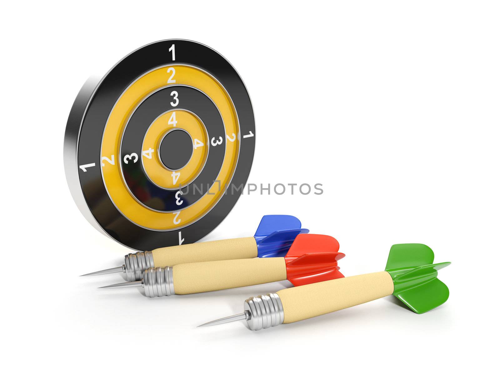 3d illustration: The game of darts. Circle and darts