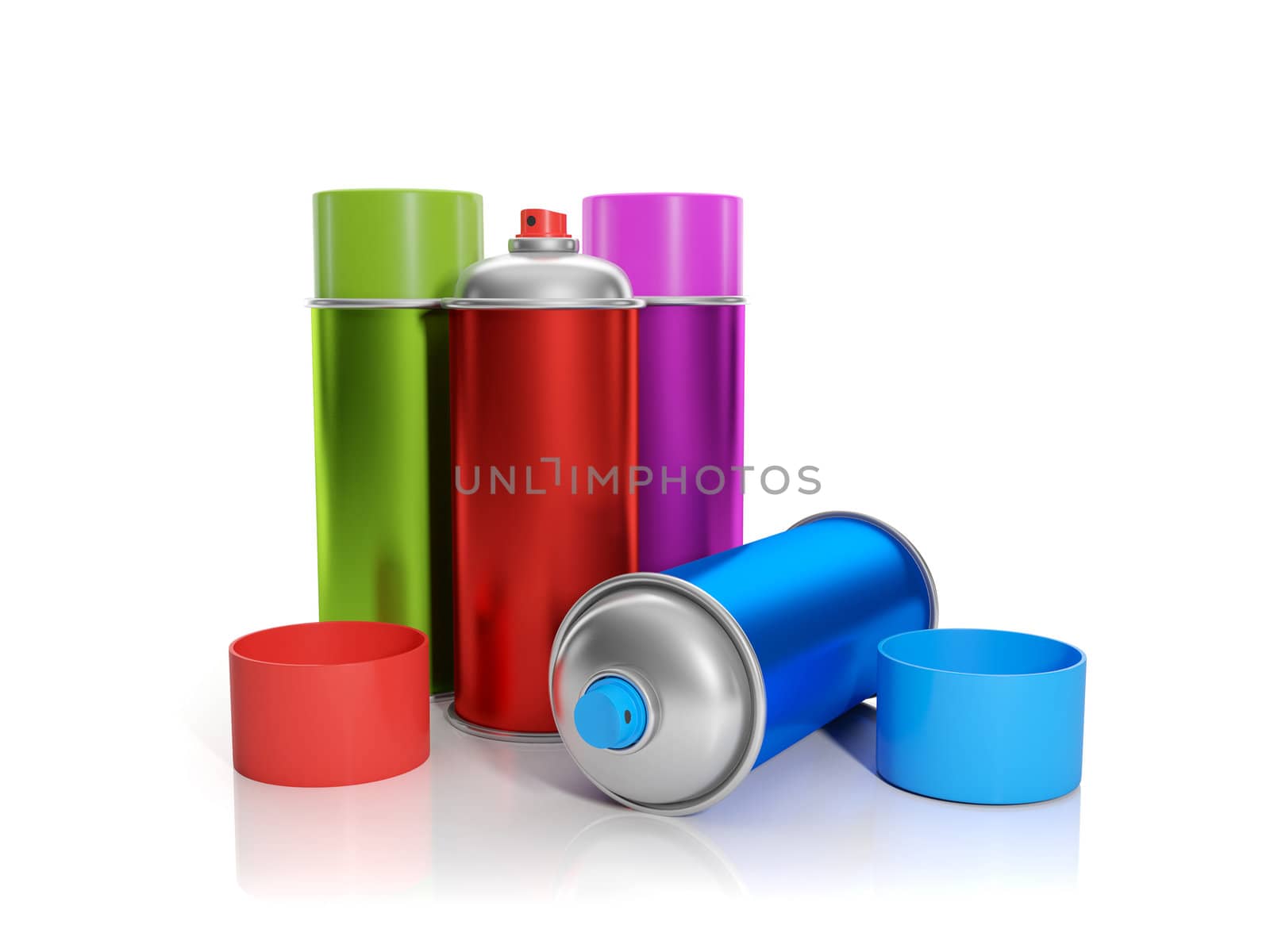 3d illustration: A group of colorful aerosol are on the table by kolobsek