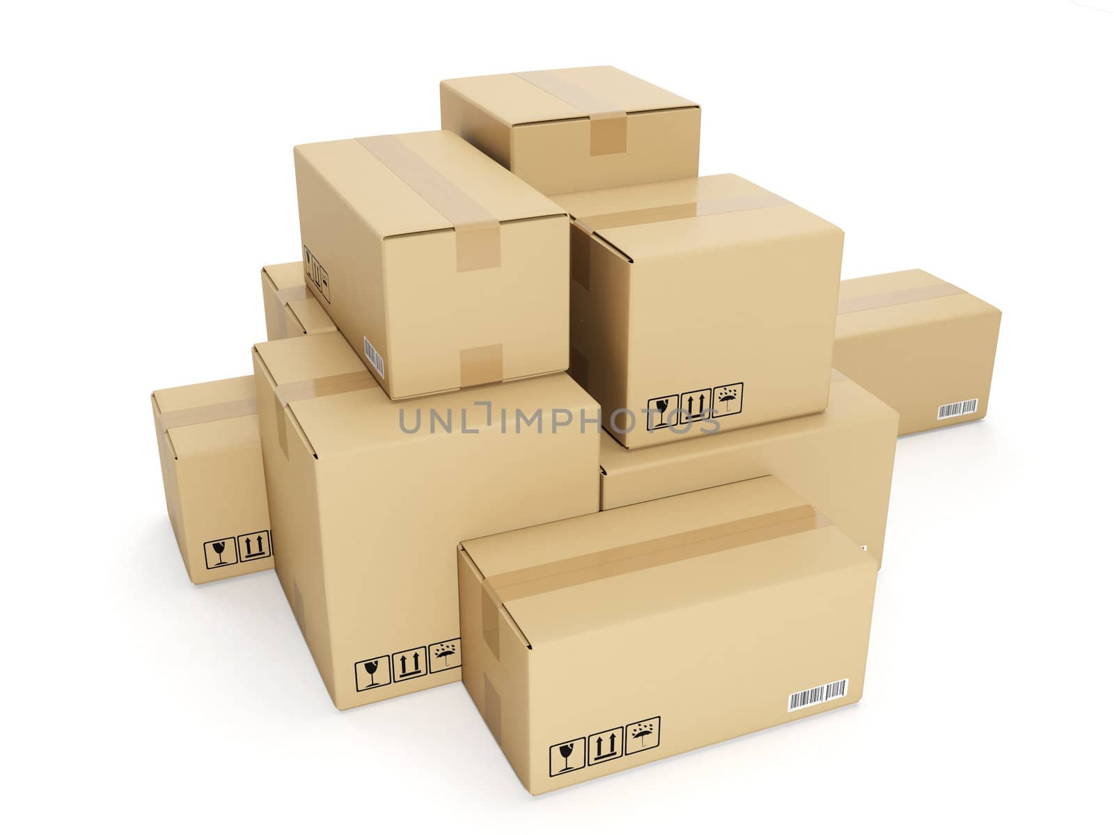 3d illustration: cardboard box on white background