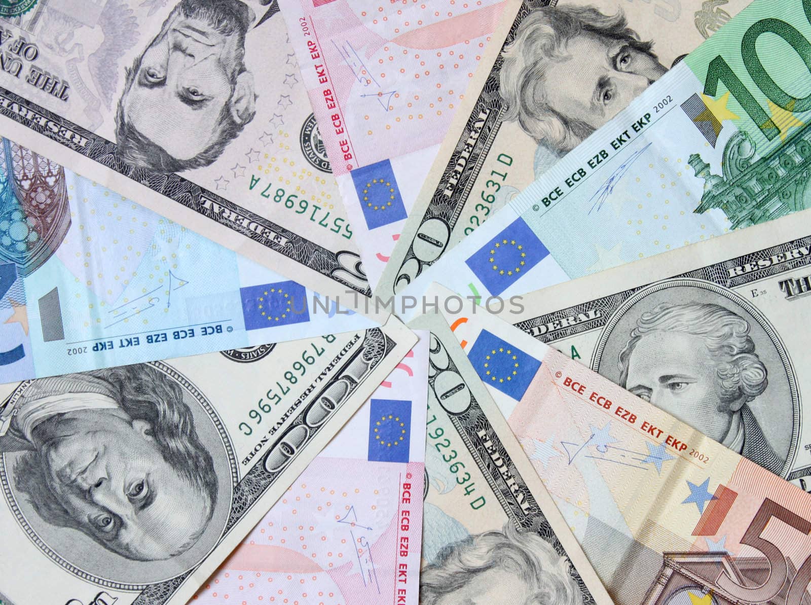 close up of euro and dollars banknotes