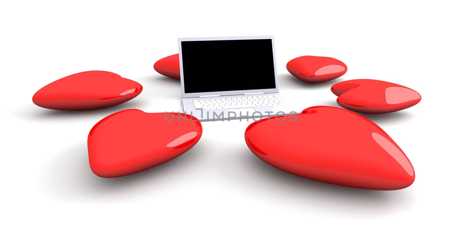 3D Illustration. Heart and a Laptop.
