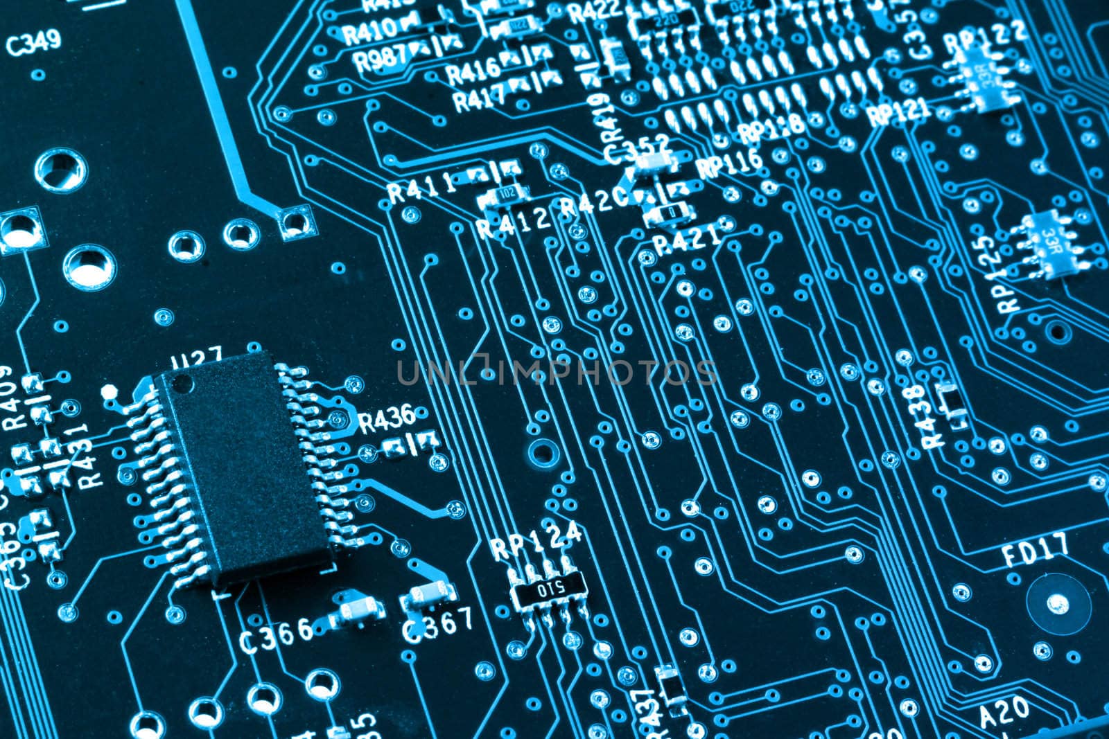 Computer circuit board closeup by anterovium