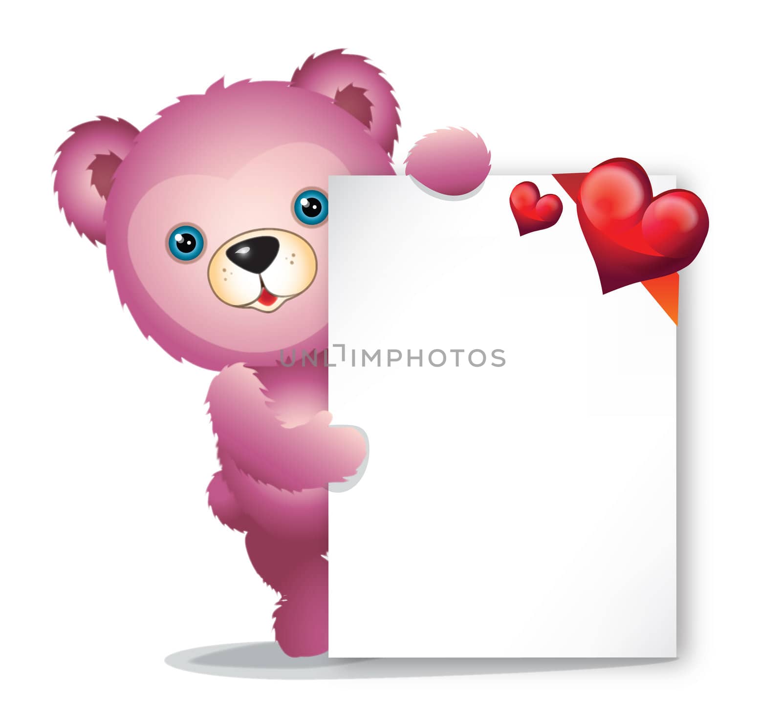pink Teddy bear with greeting card with red hearts