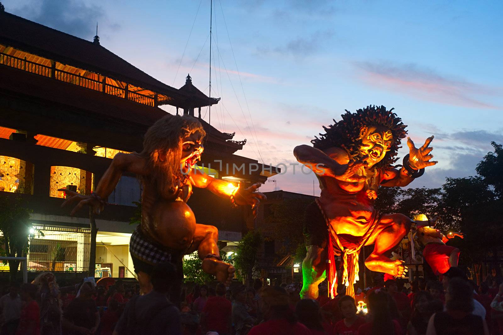 Ubud, Bali, Indonesia - March 12, 2013: Balinese statue Ogoh-Ogoh during the celebration of Nyepi - Balinese Day of Silence. The day following Nyepi is also celebrated as New year.