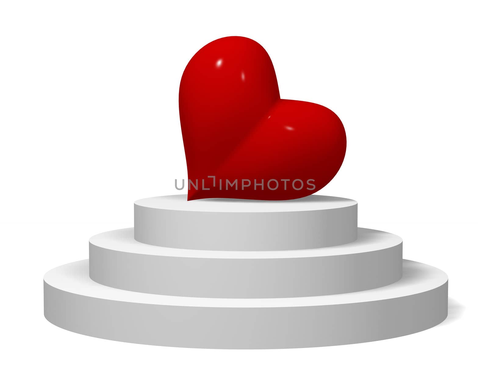 3d red heart on a white pedestal with three steps
