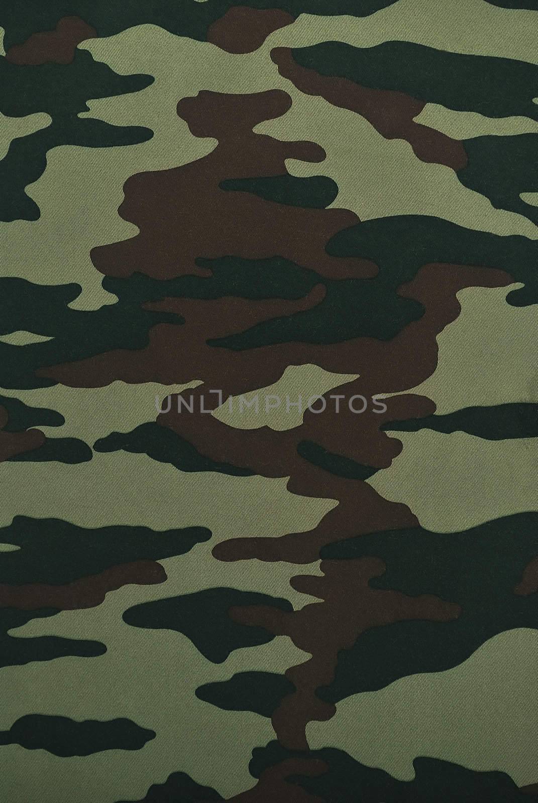 Close up camouflage fabric in a vertical orientation