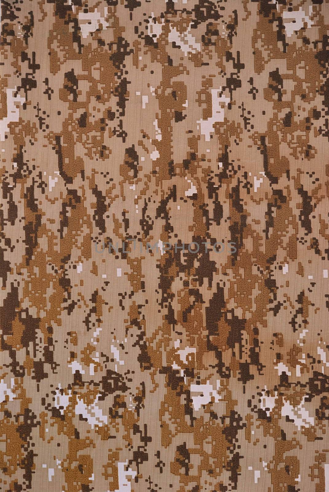 Close up camouflage fabric in a vertical orientation