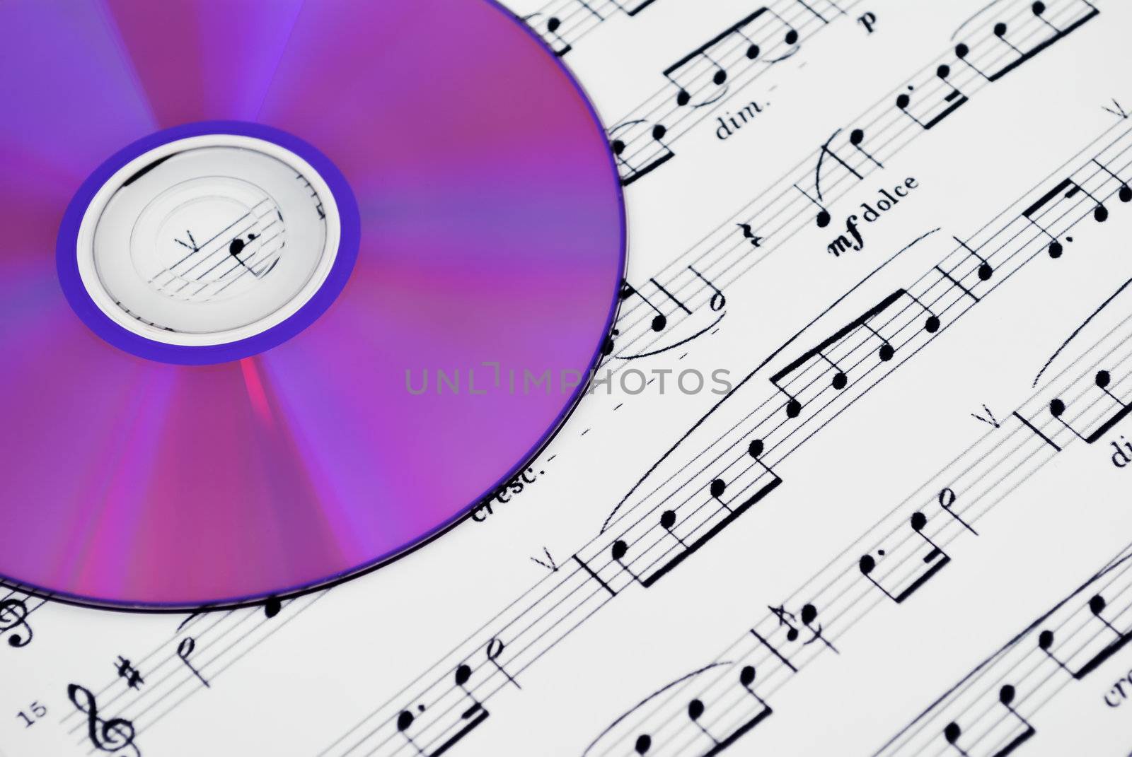 cd or dvd drive and musical notes, isolated