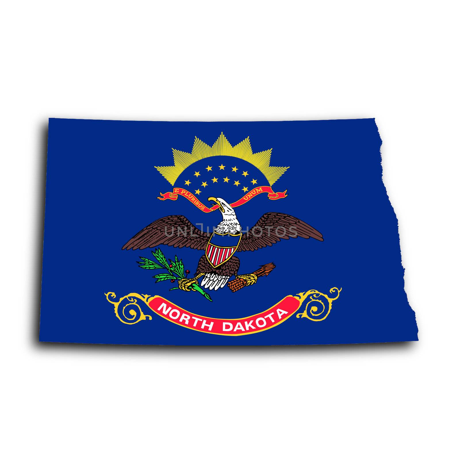 Map of North Dakota, filled with the state flag